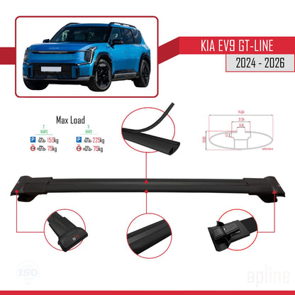 Compatible avec KIA EV9 GT-LINE 2024-2025 FLY Model Barres de Toit Railing Porte-Bagages de Voiture Noir Aluminium 4 Barres