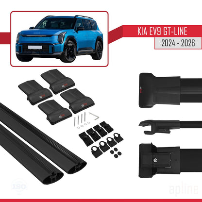 Compatible avec KIA EV9 GT-LINE 2024-2025 FLY Model Barres de Toit Railing Porte-Bagages de Voiture Noir Aluminium 2 Barres