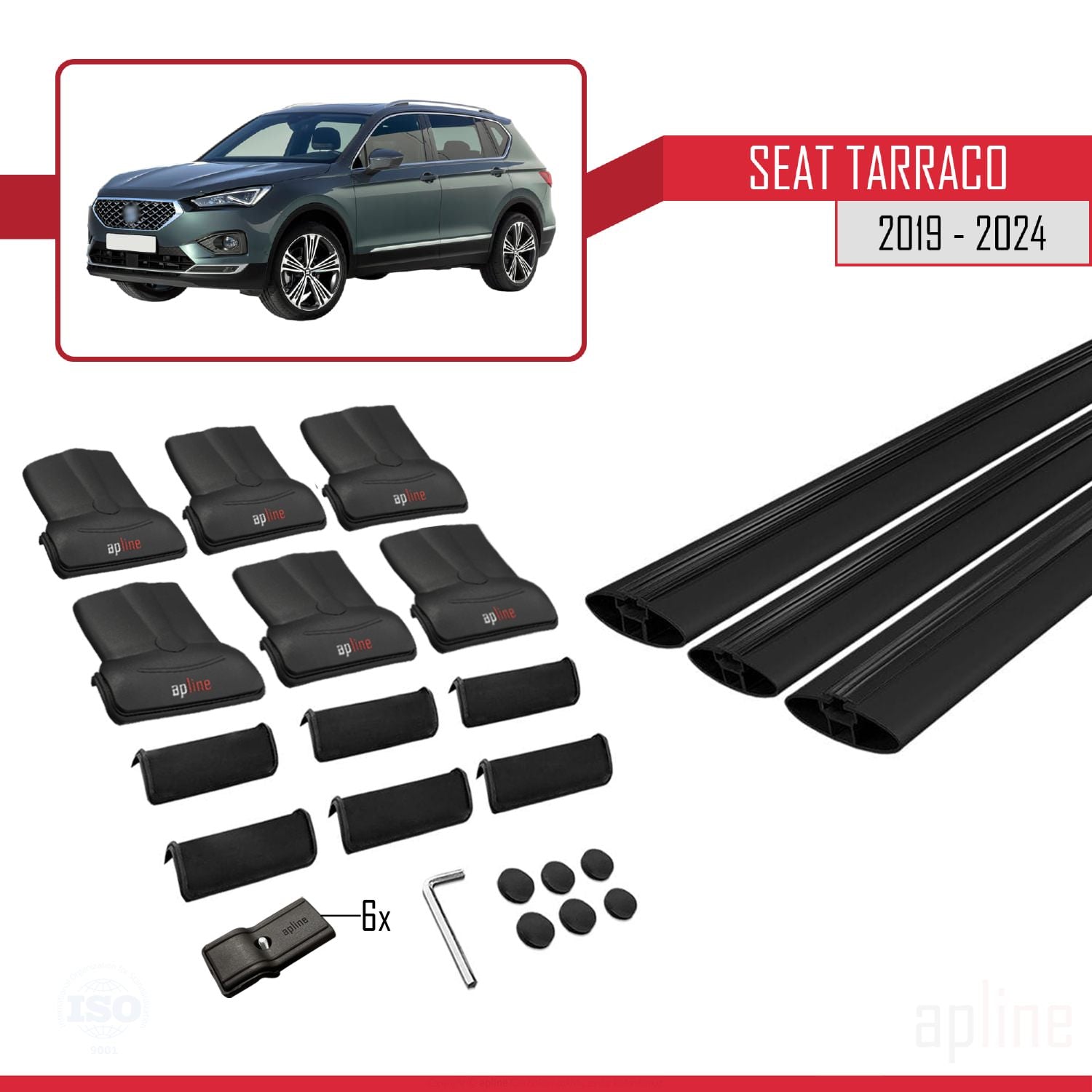 Compatible avec Seat Tarraco 2019-2024 FLY Model Barres de Toit Railing Porte-Bagages de Voiture Noir Aluminium 3 Barres