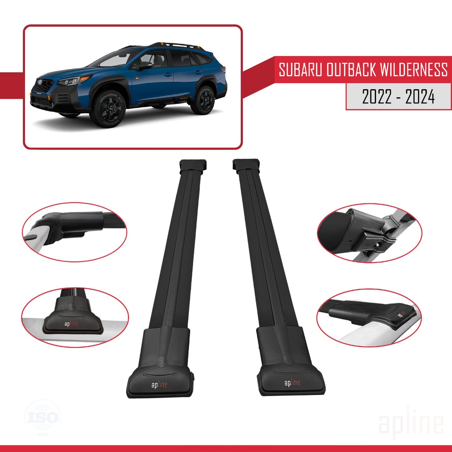 Compatible avec Subaru Outback Wilderness 2022-2024 FLY Model Barres de Toit Railing Porte-Bagages de Voiture Noir Aluminium 2 Barres