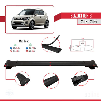 Compatible avec Suzuki Ignis 2016-2024 FLY Model Barres de Toit Railing Porte-Bagages de Voiture Noir Aluminium 2 Barres
