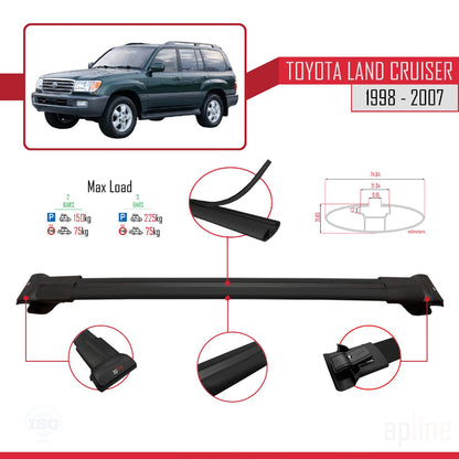 Compatible avec Toyota Land Cruiser 1998-2007 FLY Model Barres de Toit Railing Porte-Bagages de Voiture Noir Aluminium 3 Barres