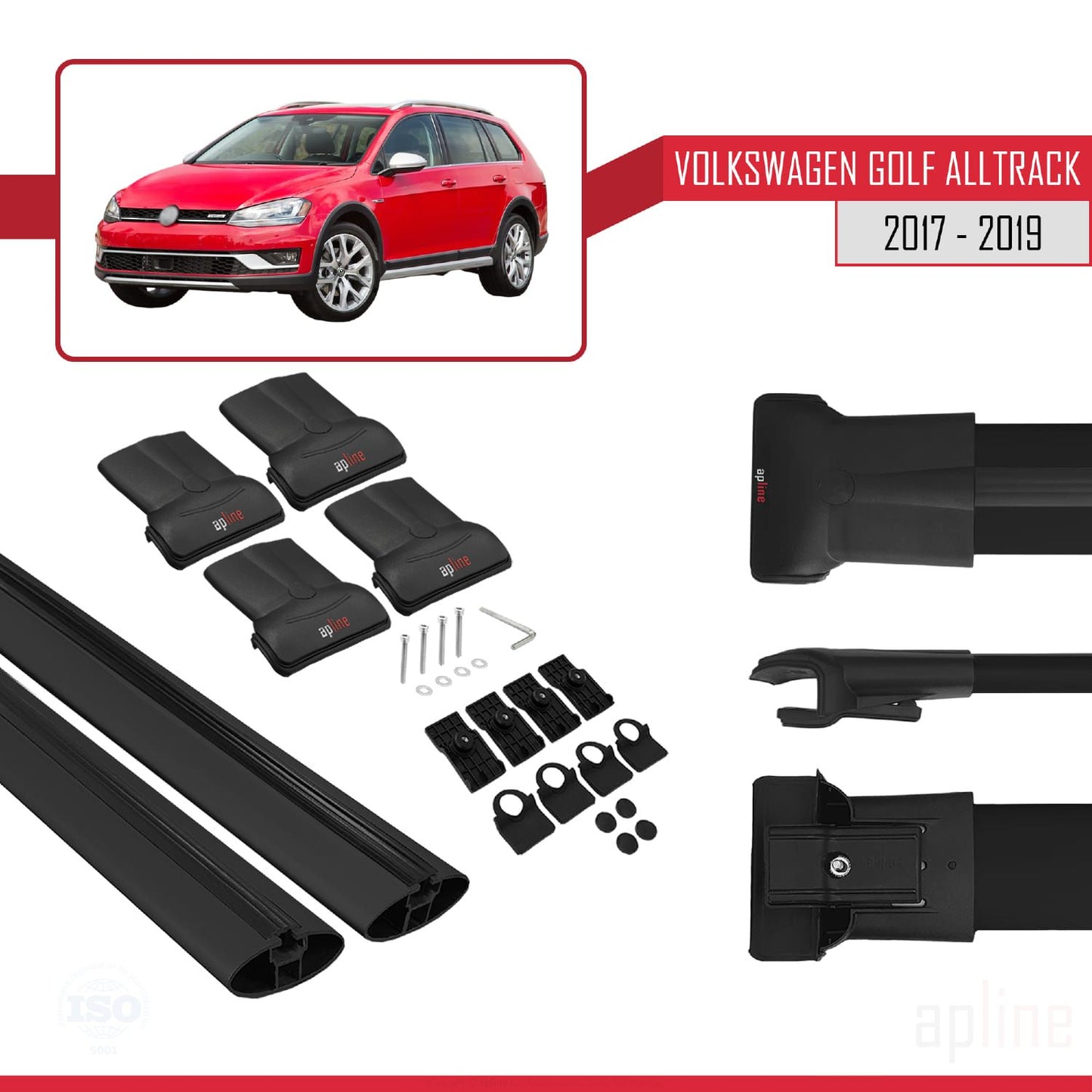 Compatible avec VW Golf Alltrack Mk7 2017-2019 FLY Model Barres de Toit Railing Porte-Bagages de Voiture Noir Aluminium 2 Barres