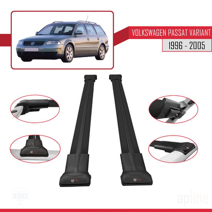 Compatible avec VW Passat B5 Variant 1996-2005 FLY Model Barres de Toit Railing Porte-Bagages de Voiture Noir Aluminium 2 Barres