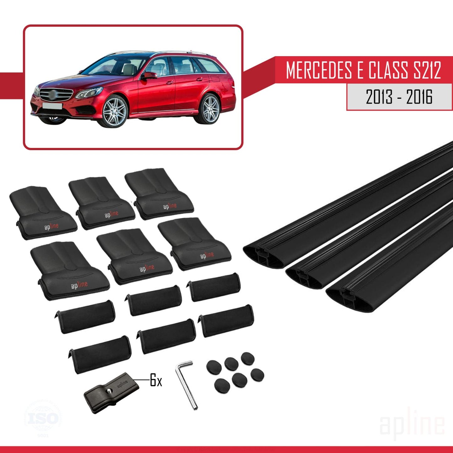Compatible avec Mercedes E Class S212 2013-2016 FLY Model Barres de Toit Railing Porte-Bagages de Voiture Noir Aluminium 3 Barres