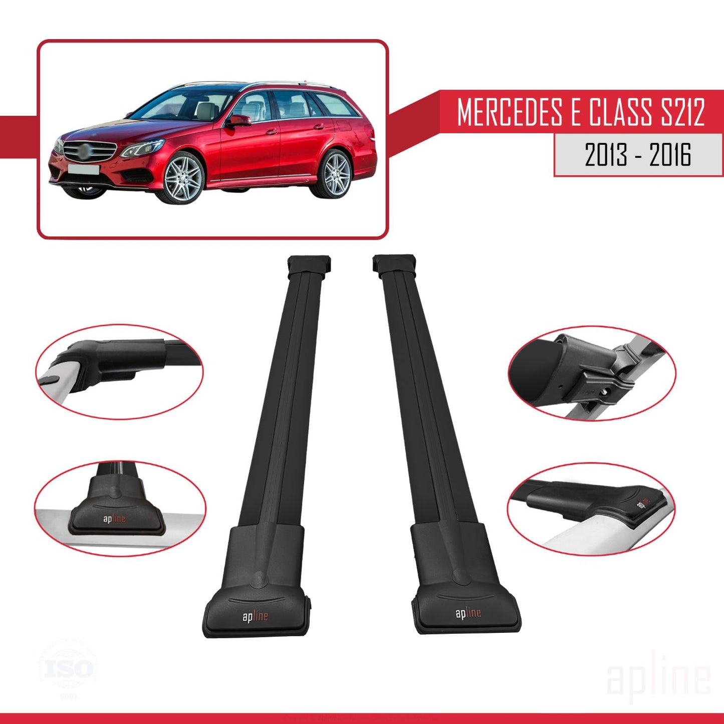 Compatible avec Mercedes E Class S212 2013-2016 FLY Model Barres de Toit Railing Porte-Bagages de Voiture Noir Aluminium 2 Barres