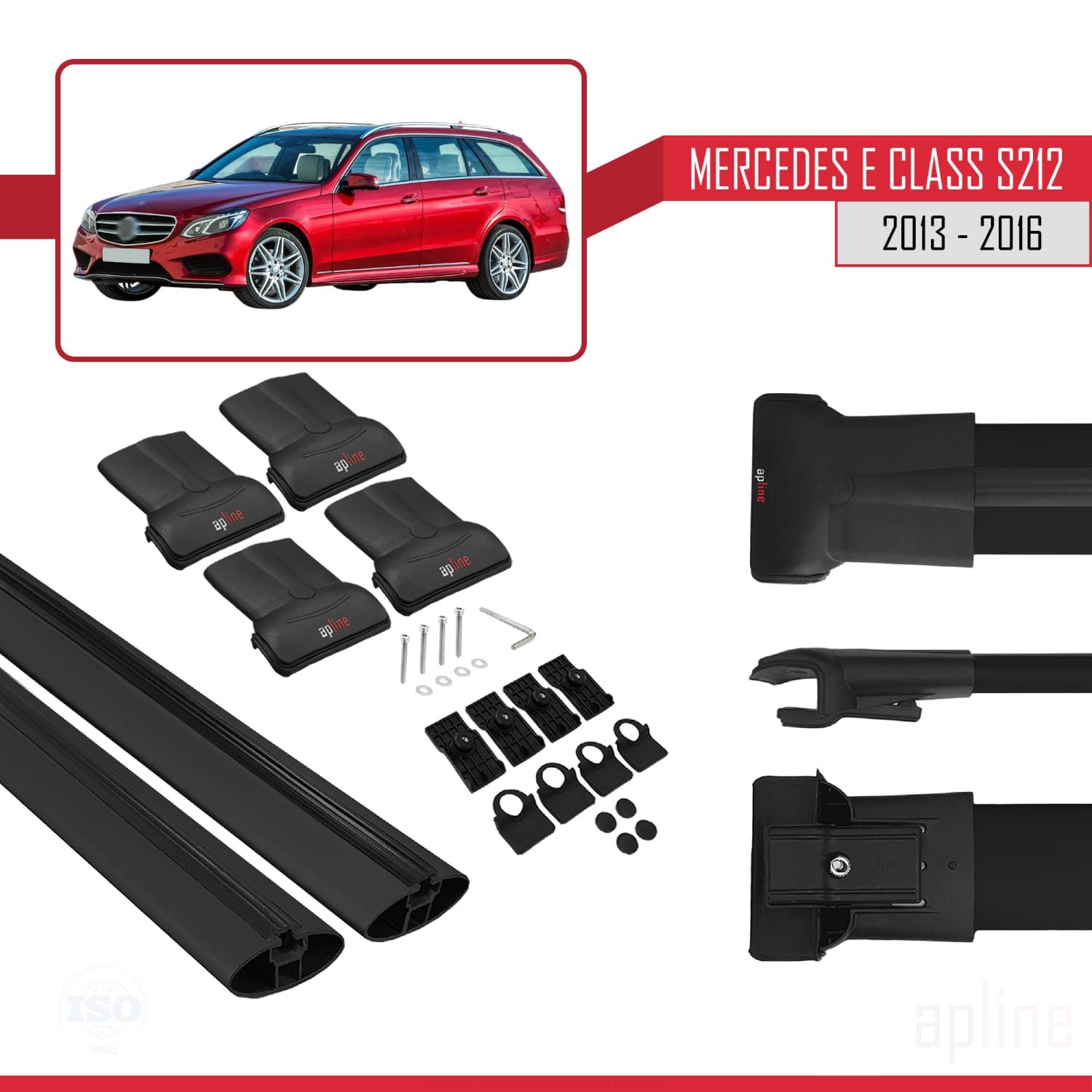 Compatible avec Mercedes E Class S212 2013-2016 FLY Model Barres de Toit Railing Porte-Bagages de Voiture Noir Aluminium 2 Barres