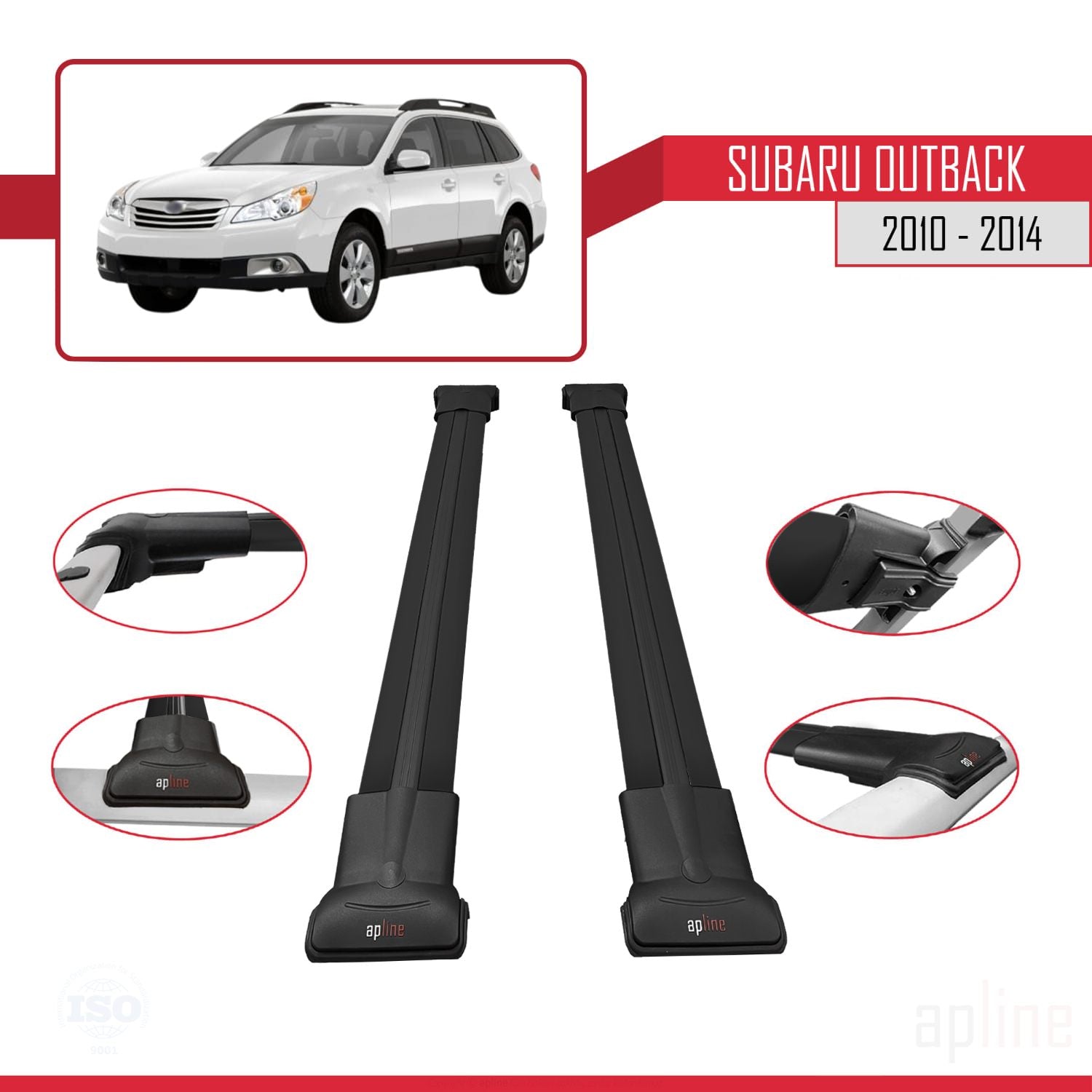 Compatible avec Subaru Outback 2010-2014 FLY Model Barres de Toit Railing Porte-Bagages de Voiture Noir Aluminium 2 Barres