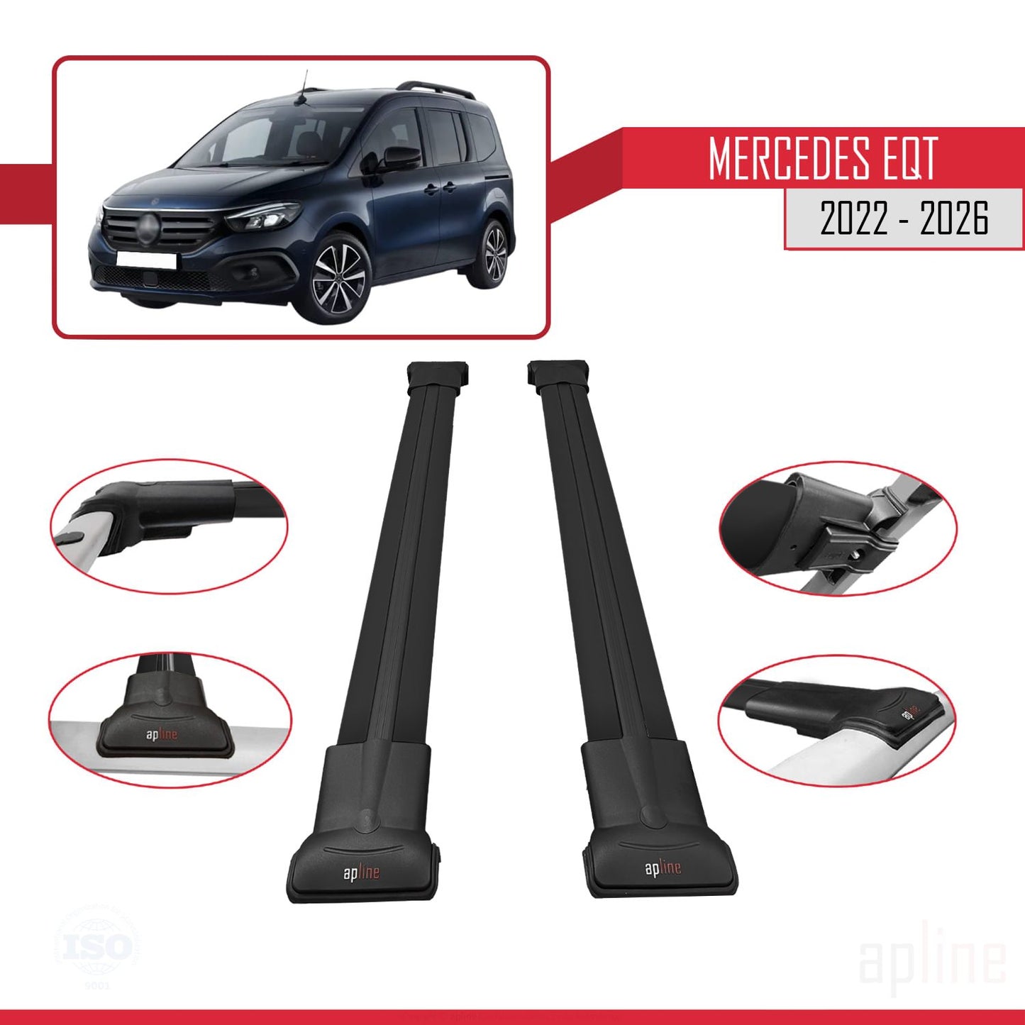 Compatible avec Mercedes EQT / Citan W420 2022-2025 FLY Model Barres de Toit Railing Porte-Bagages de Voiture Noir Aluminium 2 Barres