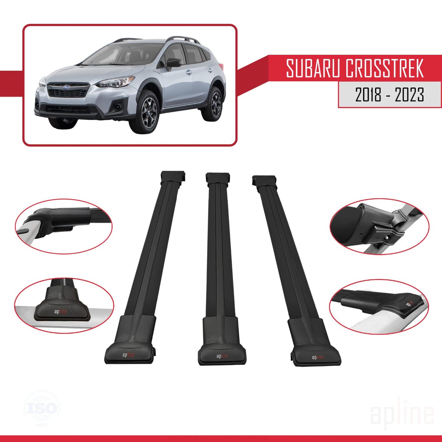 Compatible avec Subaru Crosstrek 2018-2023 FLY Model Barres de Toit Railing Porte-Bagages de Voiture Noir Aluminium 3 Barres