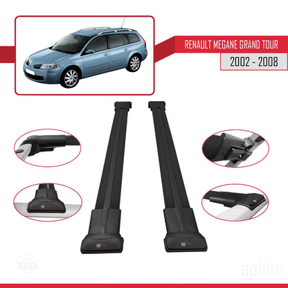 Compatible avec Renault Megane Grand Tour 2002-2008 FLY Model Barres de Toit Railing Porte-Bagages de Voiture Noir Aluminium 2 Barres