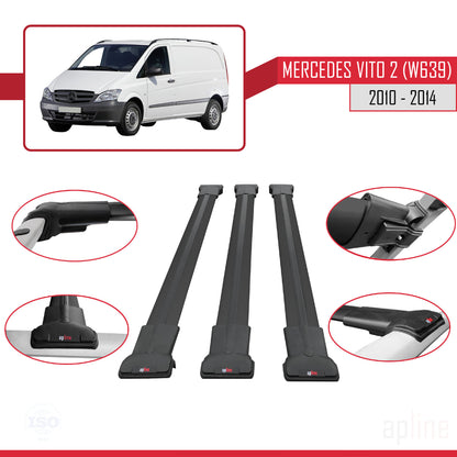 Compatible with Mercedes Vito 2 (W639) Post-Facelift 2010-2014 FLY Model Car Roof Rack Cross Bar Black Aluminium 3 Bars