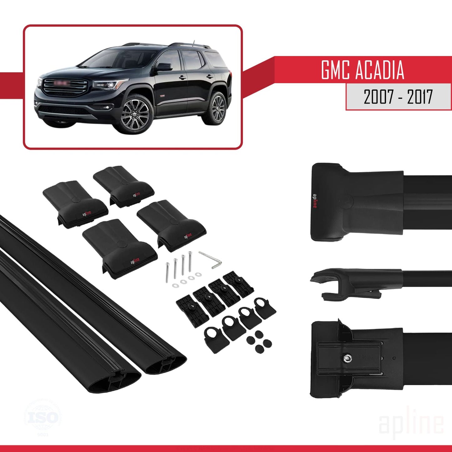 Compatible with GMC Acadia 2007-2017 FLY Model Car Roof Rack Cross Bar Black Aluminium 2 Bars