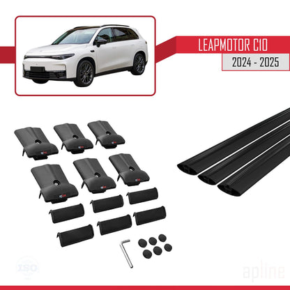 Compatible avec LEAPMOTOR C10 2024-2025 FLY Model Barres de Toit Railing Porte-Bagages de Voiture Noir Aluminium 3 Barres