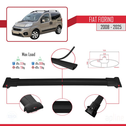 Compatible avec Fiat Fiorino (Modèle Tubulaire) 2008-2025 FLY Model Barres de Toit Railing Porte-Bagages de Voiture Noir Aluminium 4 Barres