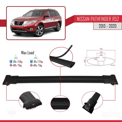 Compatible with Nissan Pathfinder 4 (R52) 2013-2020 FLY Model Car Roof Rack Cross Bar Black Aluminium 2 Bars