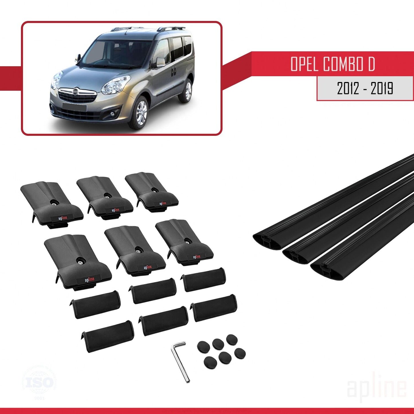 Compatible avec Opel Combo D 2012-2018 FLY Model Barres de Toit Railing Porte-Bagages de Voiture Noir Aluminium 3 Barres