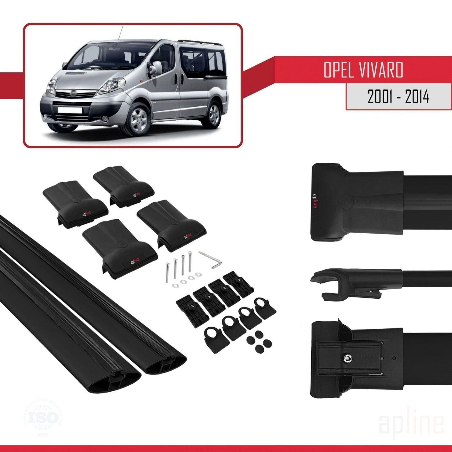 Compatible avec Opel Vivaro A 2001-2014 FLY Model Barres de Toit Railing Porte-Bagages de Voiture Noir Aluminium 2 Barres