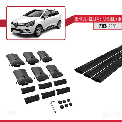Compatible avec Renault Clio 4 ST 2013-2020 FLY Model Barres de Toit Railing Porte-Bagages de Voiture Noir Aluminium 3 Barres