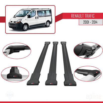Compatible avec Renault Trafic 2 (X83) 2001-2014 FLY Model Barres de Toit Railing Porte-Bagages de Voiture Noir Aluminium 3 Barres