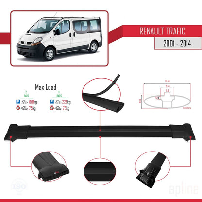 Compatible avec Renault Trafic 2 (X83) 2001-2014 FLY Model Barres de Toit Railing Porte-Bagages de Voiture Noir Aluminium 2 Barres