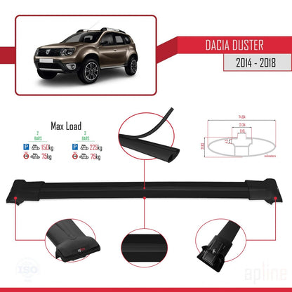 Compatible avec Dacia Duster (HS) Post-Facelift 2014-2017 FLY Model Barres de Toit Railing Porte-Bagages de Voiture Noir Aluminium 2 Barres