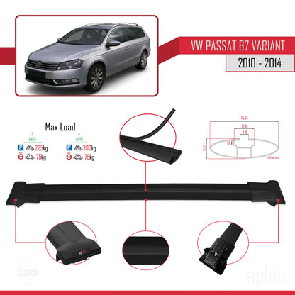 Compatible avec Volkswagen Passat B7 (3C) Variant 2010-2014 FLY Model Barres de Toit Railing Porte-Bagages de Voiture Noir Aluminium 3 Barres