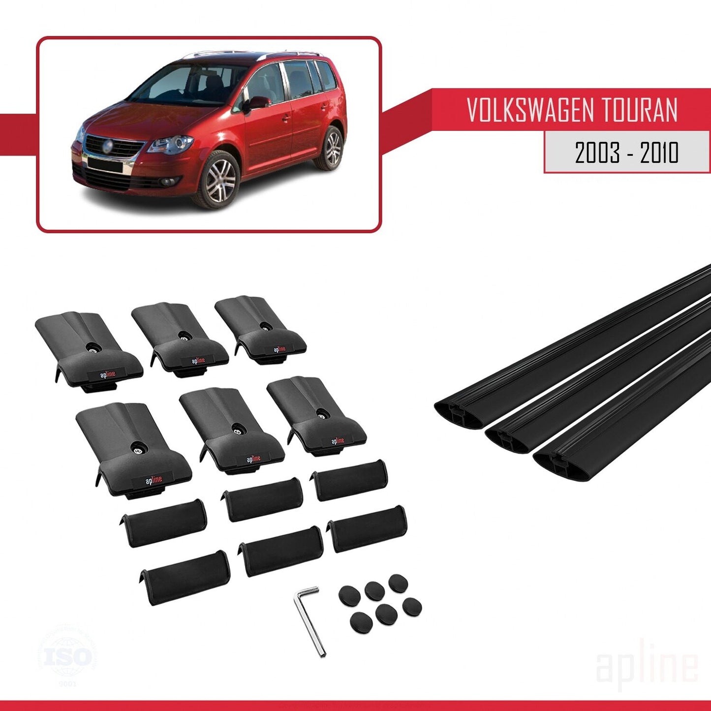 Compatible avec Volkswagen Touran (1T) Pre-Facelift 2003-2010 FLY Model Barres de Toit Railing Porte-Bagages de Voiture Noir Aluminium 3 Barres