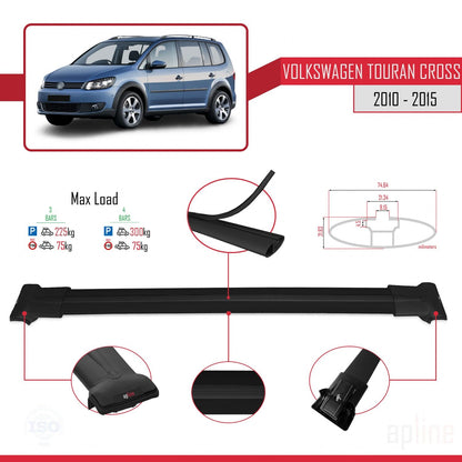 Compatible avec Volkswagen Touran Cross Post-Facelift 2010-2015 FLY Model Barres de Toit Railing Porte-Bagages de Voiture Noir Aluminium 3 Barres