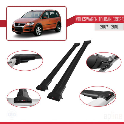 Compatible avec Volkswagen Touran Cross Post-Facelift 2010-2015 FLY Model Barres de Toit Railing Porte-Bagages de Voiture Noir Aluminium 2 Barres