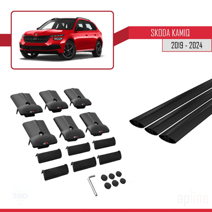 Compatible avec Skoda Kamiq 2019-2025 FLY Model Barres de Toit Railing Porte-Bagages de Voiture Noir Aluminium 3 Barres