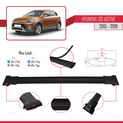 Compatible with Hyundai i20 II Active 2015-2019 FLY Model Car Roof Rack Cross Bar Black Aluminium 3 Bars