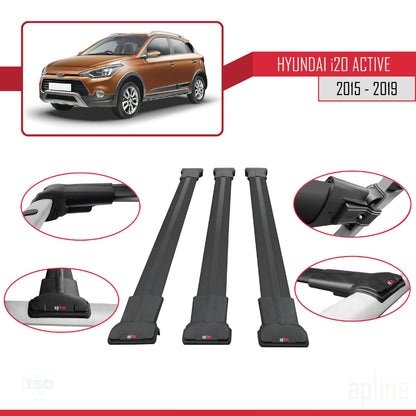 Compatible with Hyundai i20 II Active 2015-2019 FLY Model Car Roof Rack Cross Bar Black Aluminium 3 Bars