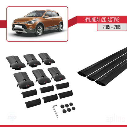 Compatible with Hyundai i20 II Active 2015-2019 FLY Model Car Roof Rack Cross Bar Black Aluminium 3 Bars
