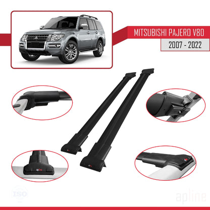 Compatible with Mitsubishi Pajero (V80) 2007-2022 FLY Model Car Roof Rack Cross Bar Black Aluminium 2 Bars