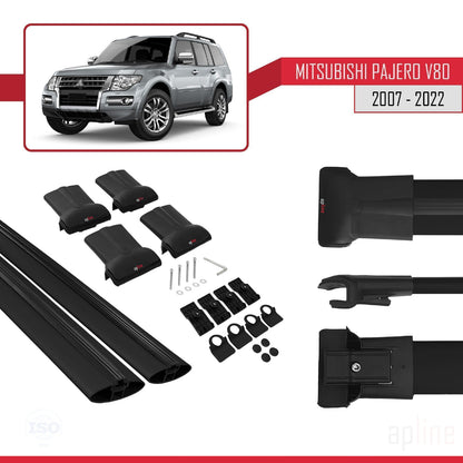 Compatible with Mitsubishi Pajero (V80) 2007-2022 FLY Model Car Roof Rack Cross Bar Black Aluminium 2 Bars