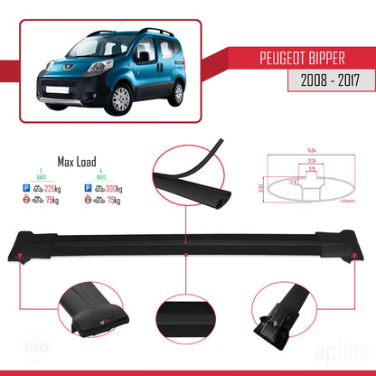 Compatible with Peugeot Bipper 2008-2017 FLY Model Car Roof Rack Cross Bar Black Aluminium 3 Bars