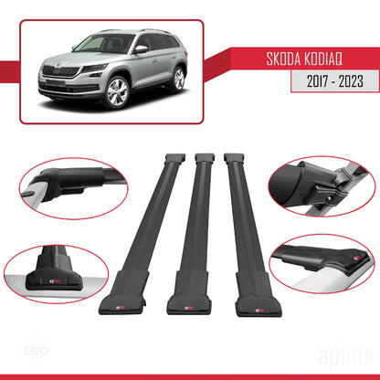 Compatible avec Skoda Kodiaq 2017-2023 FLY Model Barres de Toit Railing Porte-Bagages de Voiture Noir Aluminium 3 Barres