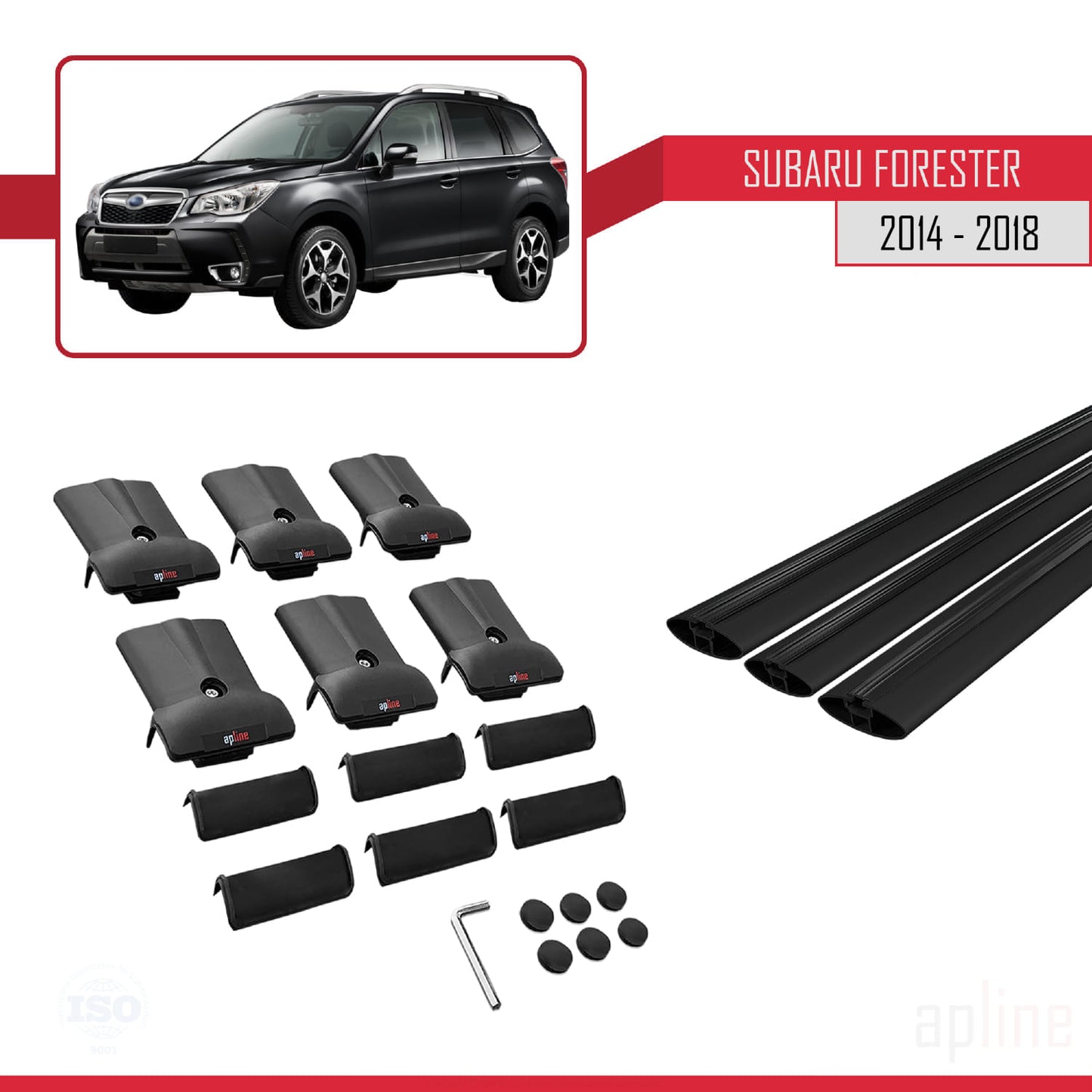 Compatible avec Subaru Forester 4 (SJ) 2014-2018 FLY Model Barres de Toit Railing Porte-Bagages de Voiture Noir Aluminium 3 Barres