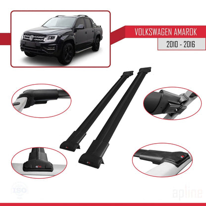 Compatible avec Volkswagen Amarok (2F) Pre-Facelift 2010-2016 FLY Model Barres de Toit Railing Porte-Bagages de Voiture Noir Aluminium 2 Barres