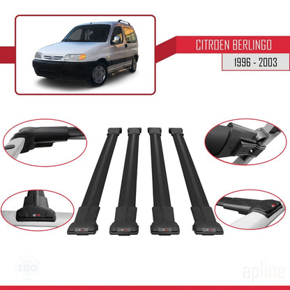 Compatible avec Citroen Berlingo (M49) 1996-2003 FLY Model Barres de Toit Railing Porte-Bagages de Voiture Noir Aluminium 4 Barres