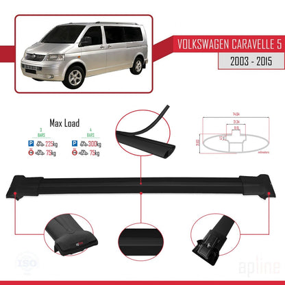Compatible avec Volkswagen T5 Caravelle 2003-2015 FLY Model Barres de Toit Railing Porte-Bagages de Voiture Noir Aluminium 4 Barres