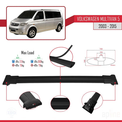 Compatible avec Volkswagen T5 Multivan 2003-2015 FLY Model Barres de Toit Railing Porte-Bagages de Voiture Noir Aluminium 4 Barres