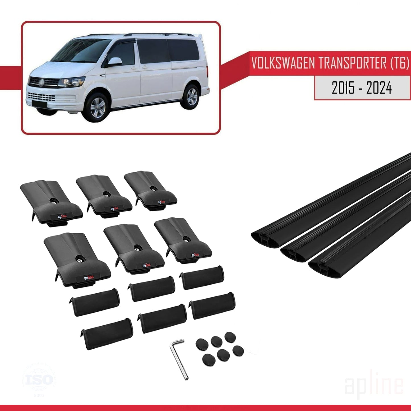 Compatible avec Volkswagen T6 Transporter 2015-2024 FLY Model Barres de Toit Railing Porte-Bagages de Voiture Noir Aluminium 3 Barres