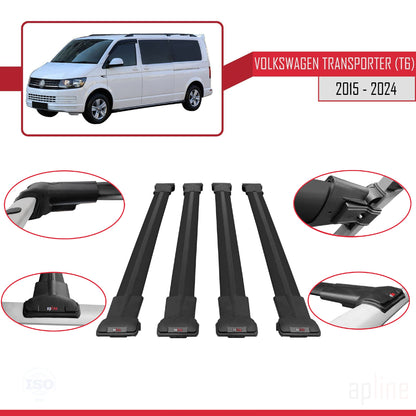 Compatible avec Volkswagen T6 Transporter 2015-2024 FLY Model Barres de Toit Railing Porte-Bagages de Voiture Noir Aluminium 4 Barres
