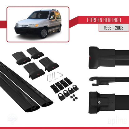 Compatible avec Citroen Berlingo (M59) 2003-2008 FLY Model Barres de Toit Railing Porte-Bagages de Voiture Noir Aluminium 2 Barres