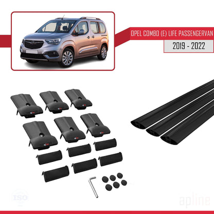 Compatible avec Opel Combo E Cargo 2019-2022 FLY Model Barres de Toit Railing Porte-Bagages de Voiture Noir Aluminium 3 Barres