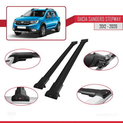 Compatible avec Dacia Sandero Stepway 2 2012-2020 FLY Model Barres de Toit Railing Porte-Bagages de Voiture Noir Aluminium 2 Barres