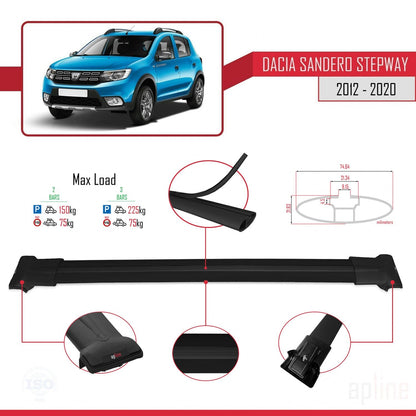Compatible avec Dacia Sandero Stepway 2 2012-2020 FLY Model Barres de Toit Railing Porte-Bagages de Voiture Noir Aluminium 2 Barres