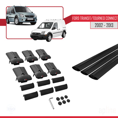 Compatible avec Ford Transit/Tourneo Connect 2002-2013 FLY Model Barres de Toit Railing Porte-Bagages de Voiture Noir Aluminium 3 Barres